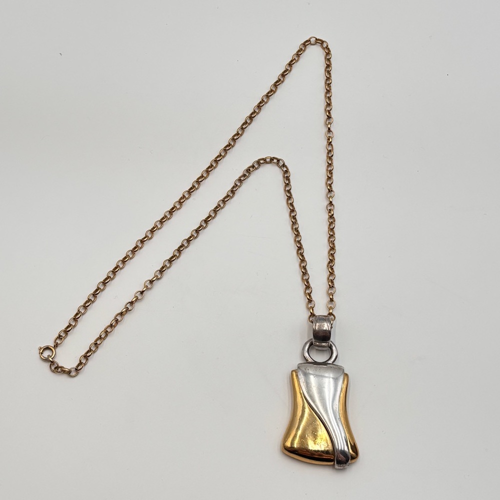 Givenchy Two Tone Pendant Necklace Gold Silver Logo Charm - Picture 5 of 5